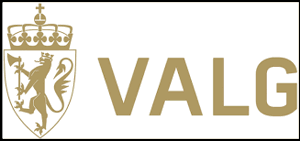 Vallogo med norske løva og gullskrift på kvit bakgrunn