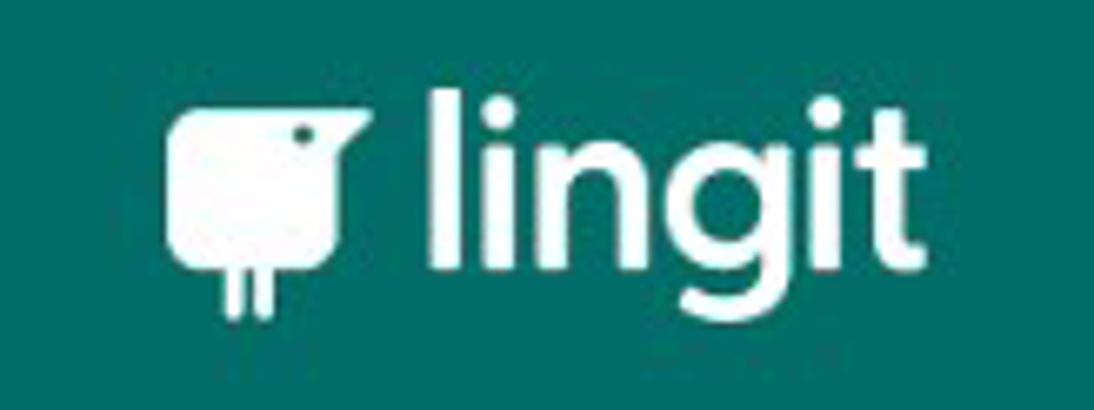 Logo: Kvit fugl og firmanavnet lingit på grønn bakgrunn